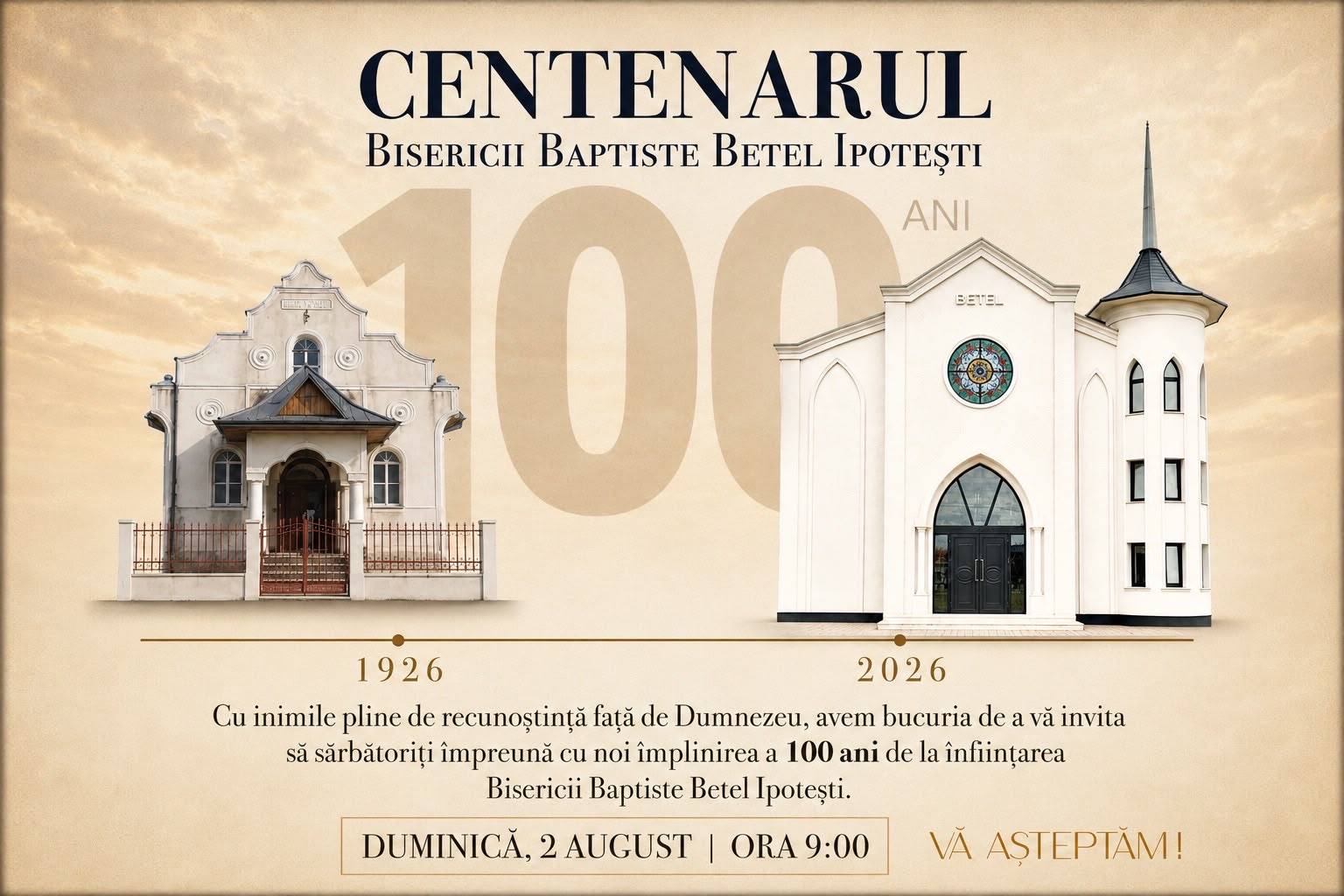 100 de ani de mărturie baptistă la Ipotești: Biserica „Betel” vă invită la sărbătoarea centenarului